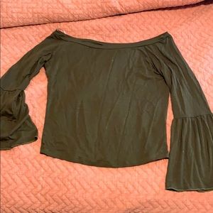 Green off the shoulder bell sleeve top.